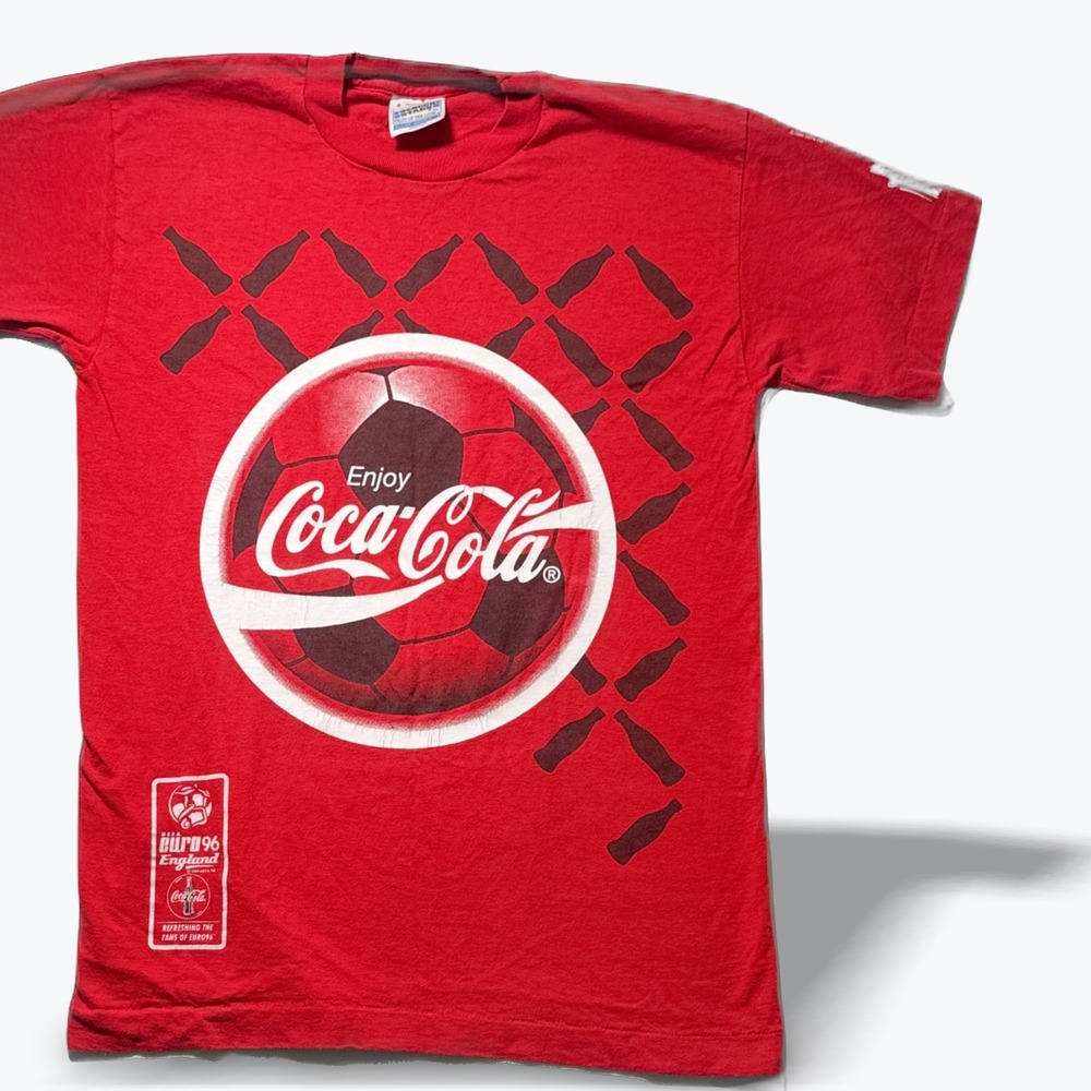 Vintage Single Stitch Coca Cola T Shirt 1996 UEFA Euro Promo Screen Stars Small